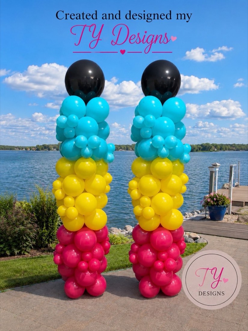 Rainbow balloon columns